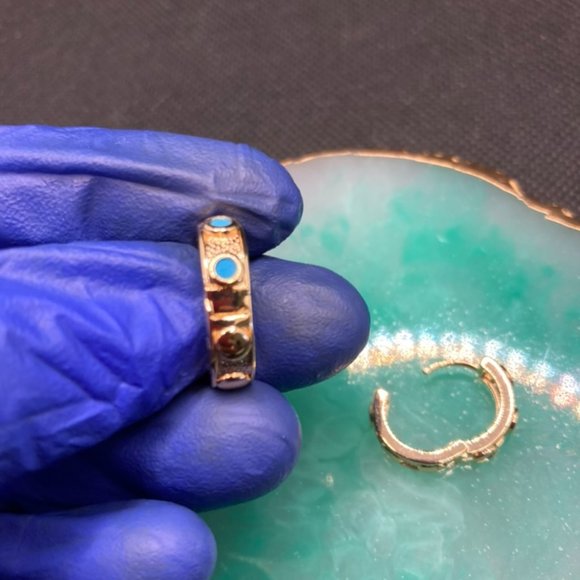 Turquoise Gold Earrings - Picture 2 of 8